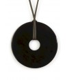 Large flat ring pendant in plain black horn
