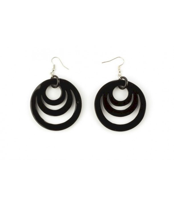 3 oval ring earrings in plain black horn