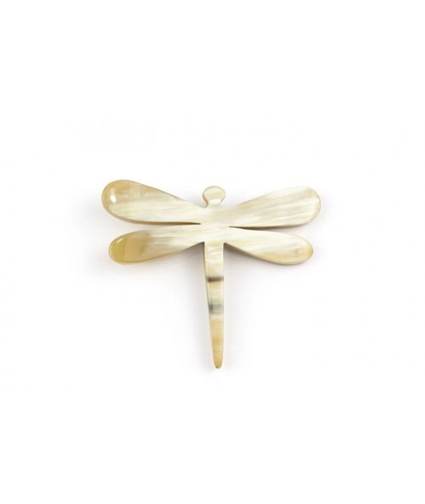 Broche libellule en corne blonde