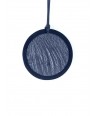 Black horn medallion pendant set with blue ostrich leather