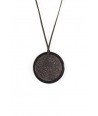 Black horn medallion pendant set with brown ostrich leather
