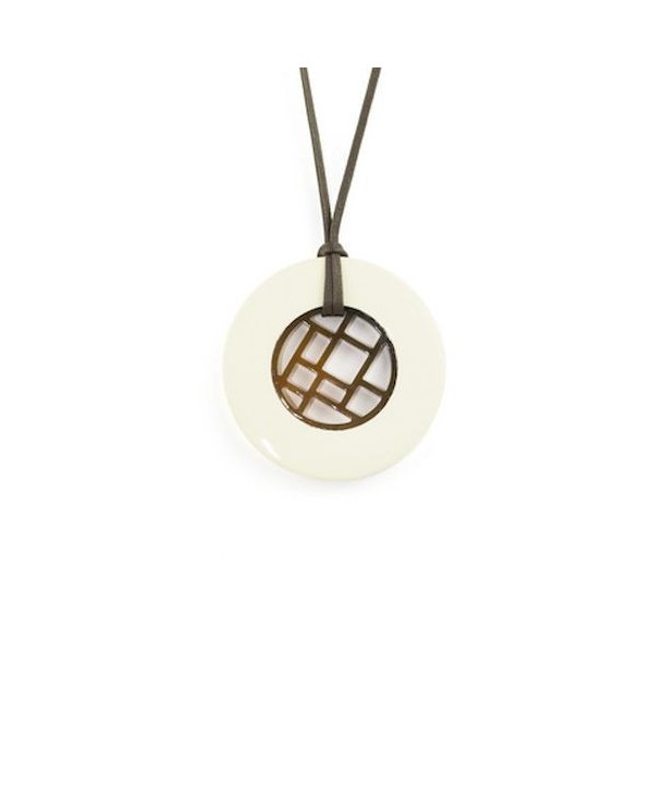 Pendentif damier cerclé laqué ivoire