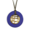 Pendentif damier cerclé laqué bleu indigo