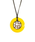 Pendentif damier cerclé laqué jaune