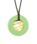 Pendentif damier cerclé laqué vert menthe