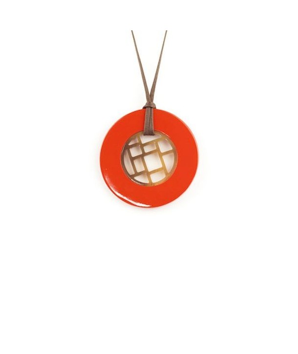 Pendentif damier cerclé laqué orange