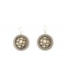 Cream-coffee lacquered checkered earrings