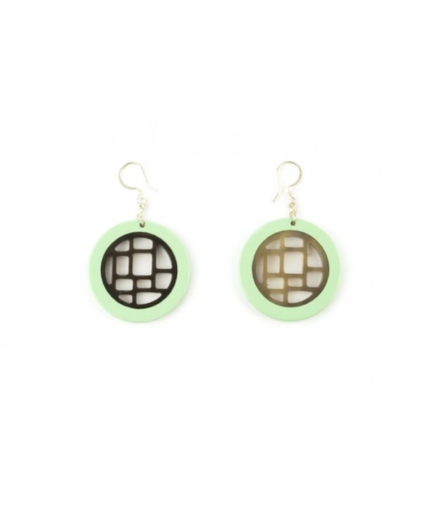 Mint green lacquered checkered earrings