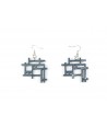 Gray-blue lacquered checkered earrings