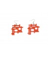 Orange lacquered checkered earrings