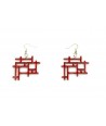 Red lacquered checkered earrings