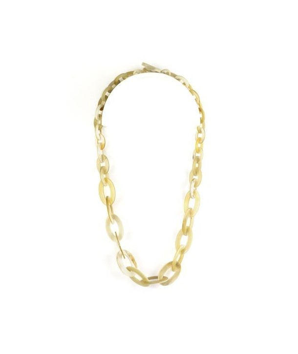 Collier anneaux ovales plats et fins en corne blonde