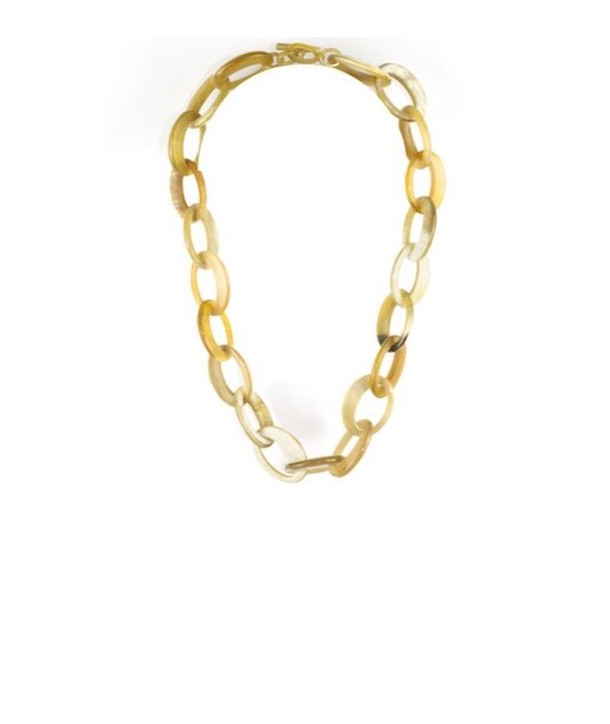 Collier anneaux ovales desaxés en corne blonde