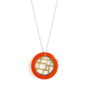 Orange lacquered checkered pendant with a chain