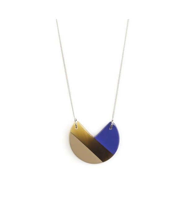 Indigo blue and cream coffee lacquered 3-quarter pendant with a chain