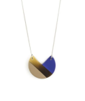 Indigo blue and cream coffee lacquered 3-quarter pendant with a chain