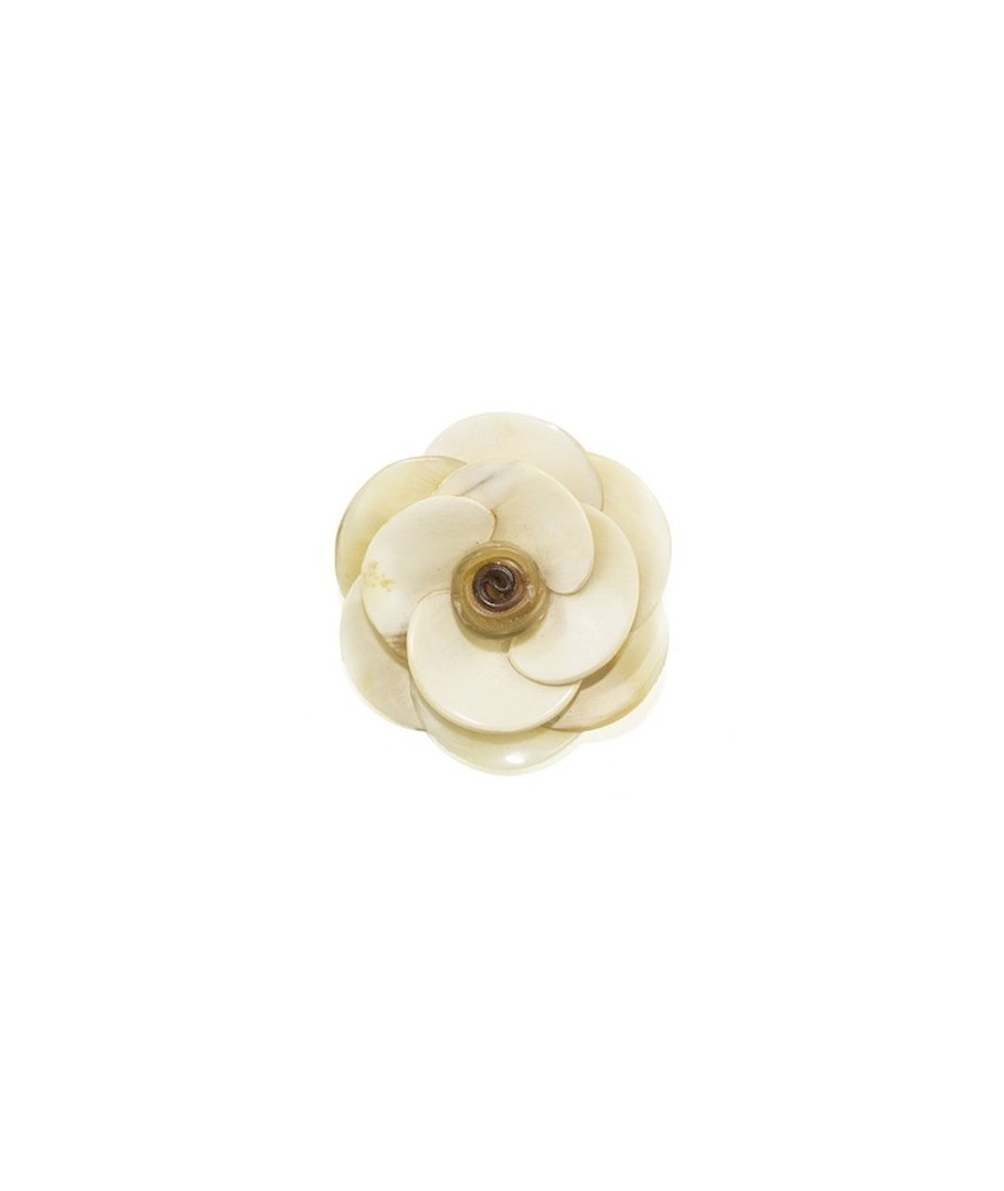 Fabric Camellia Flower Brooch Pin Scarf Clip White Ivory 