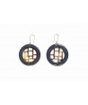 Gray blue lacquered checkered earrings
