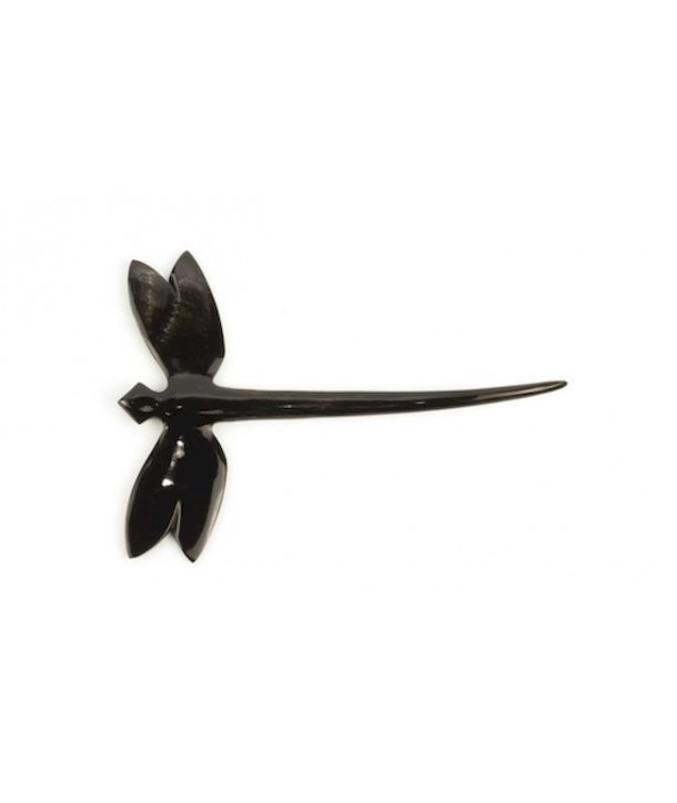 Dragonfly hairpick in plain black horn