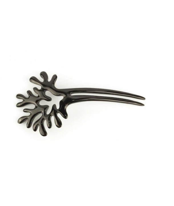 Big double coral hairpin in plain black horn