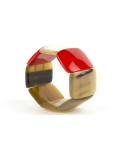 8 large piece articulated bracelet in black horn and red lacquer