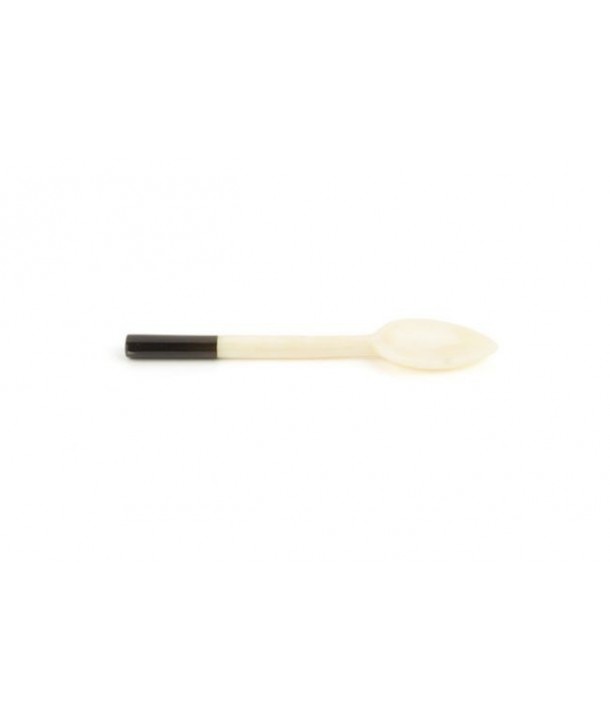Set of 6 white bone teaspoons black handle in horn
