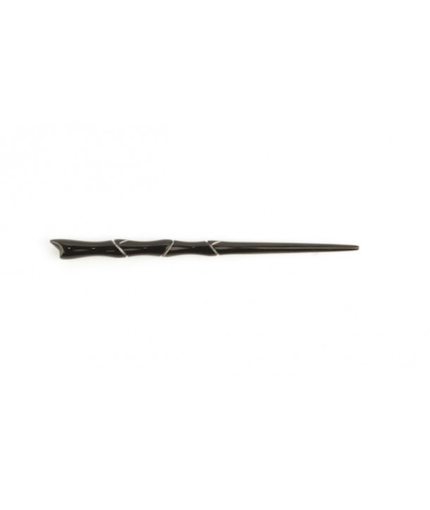 Bamboo-shaped hairpick in plain black horn