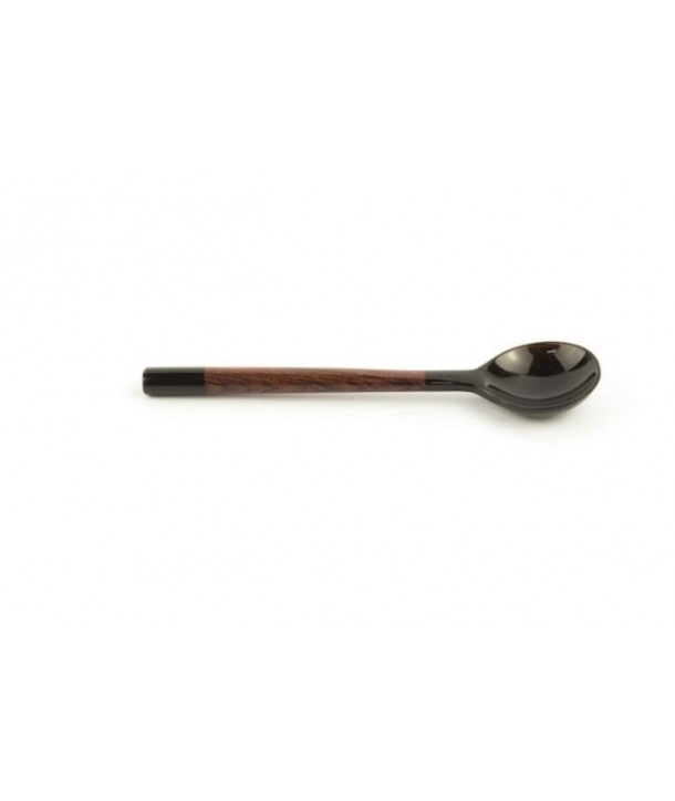 Set of 6 round black horn teaspoons with rosewood handle