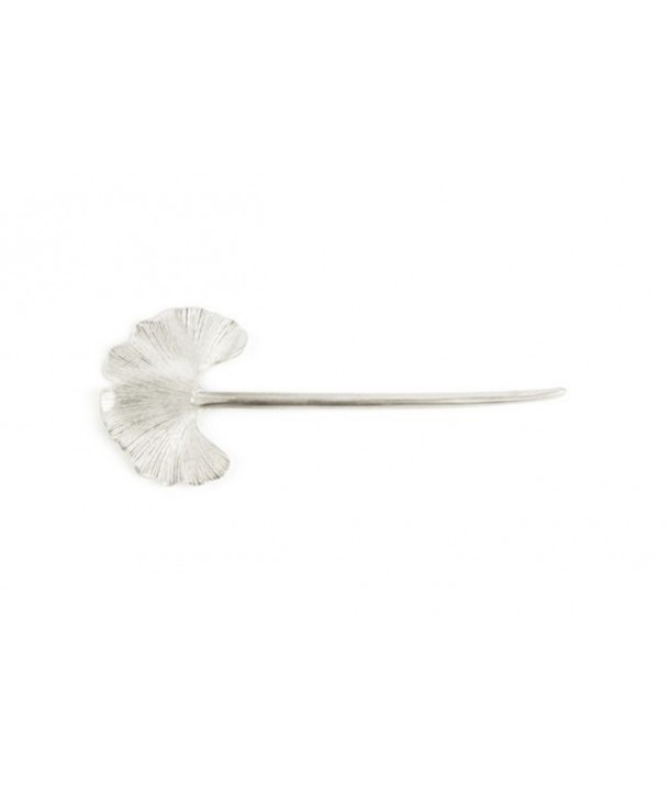 Gingko hairpin in silvery metal