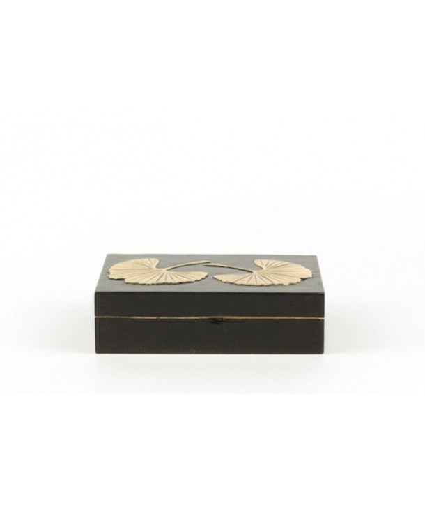 Gingko pattern small rectangular box in stone with black background