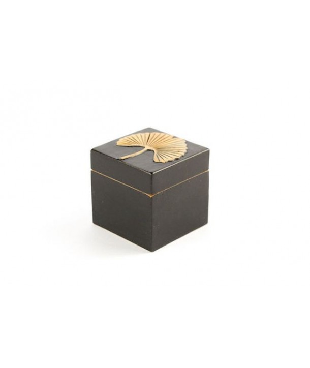 Gingko pattern small cube box in stone with black background