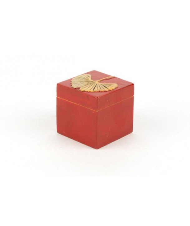 Petite boîte cube gingko en pierre fond rouge