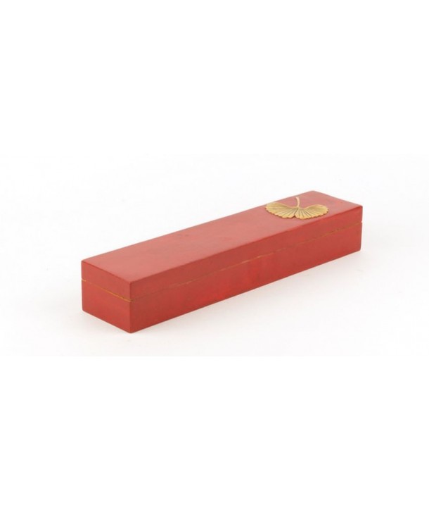 Gingko pattern chopstick box in stone with red background