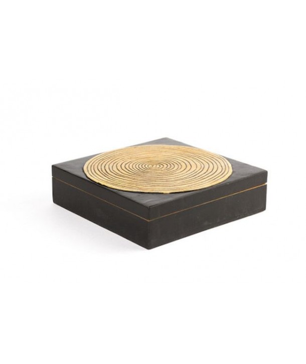 Grand boîte carrée plate bambou en pierre fond noir
