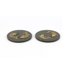 Set of 2 carps round bottle coasters in stone with black background