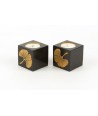 Set of 2 small cubic gingko candlesticks in stone with black background