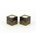 Set of 2 small cubic wave candlesticks in stone with black background