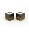 Set of 2 small cubic wave candlesticks in stone with black background