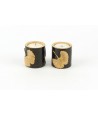 Set of 2 small gingko candlesticks in stone with black background