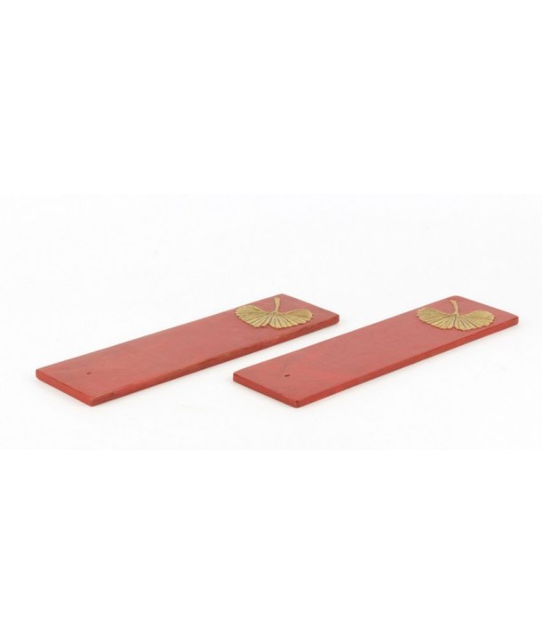 Set de 2 portes-encens gingko en pierre fond rouge