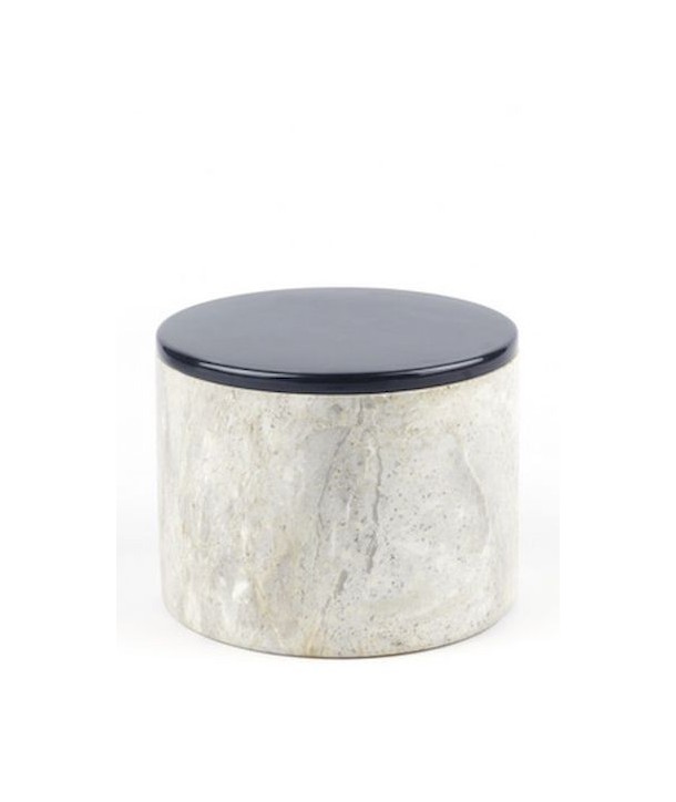 Large wide round box in stone with lacquered lid