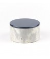 Medium wide round box in stone with lacquered lid