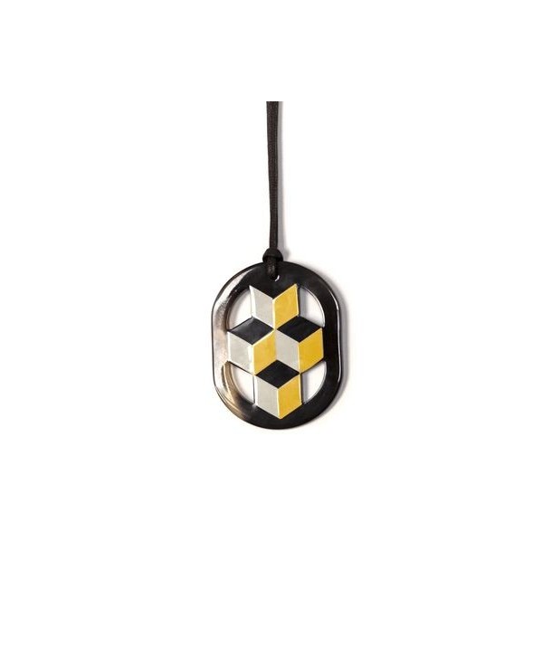 Oval yellow and gray lacquered pendant