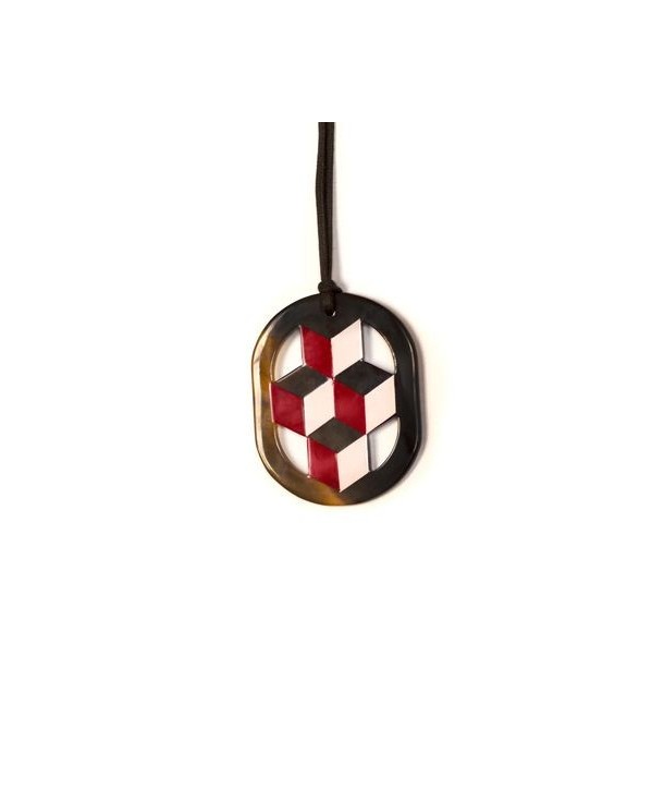 Oval pink and red lacquered pendant