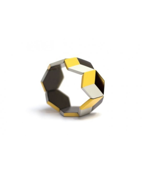 Hexagonal bracelet with yellow and gray lacquer