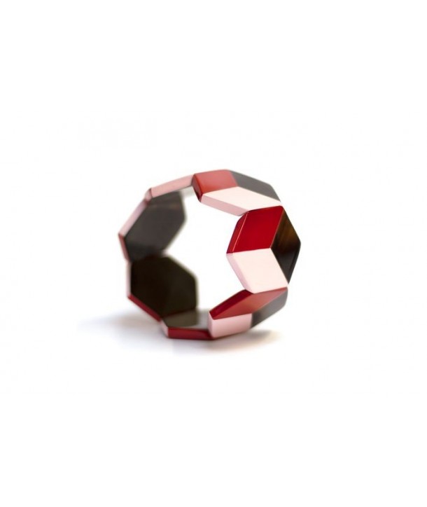 Hexagonal bracelet with pink and red lacquer