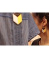 Hexagonal earrings with yellow and gray lacquer