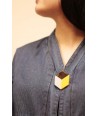 Yellow and gray lacquered brooch