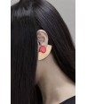 2-part half round brass earrings with a red lacquer pendant