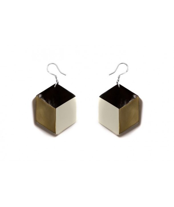 Hexagonal earrings with ivory lacquer and brass